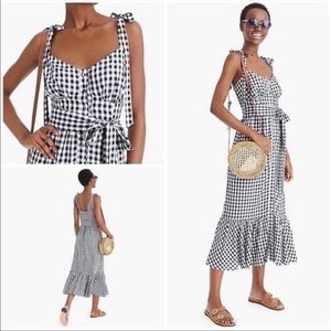 J. Crew Gingham Tie Waist and Shoulder Dress